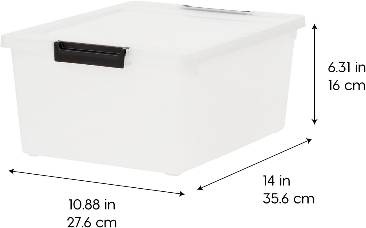 IRIS USA 4-Pack 12 Qt Storage Bins with Lids, Plastic Box, Clear/Black