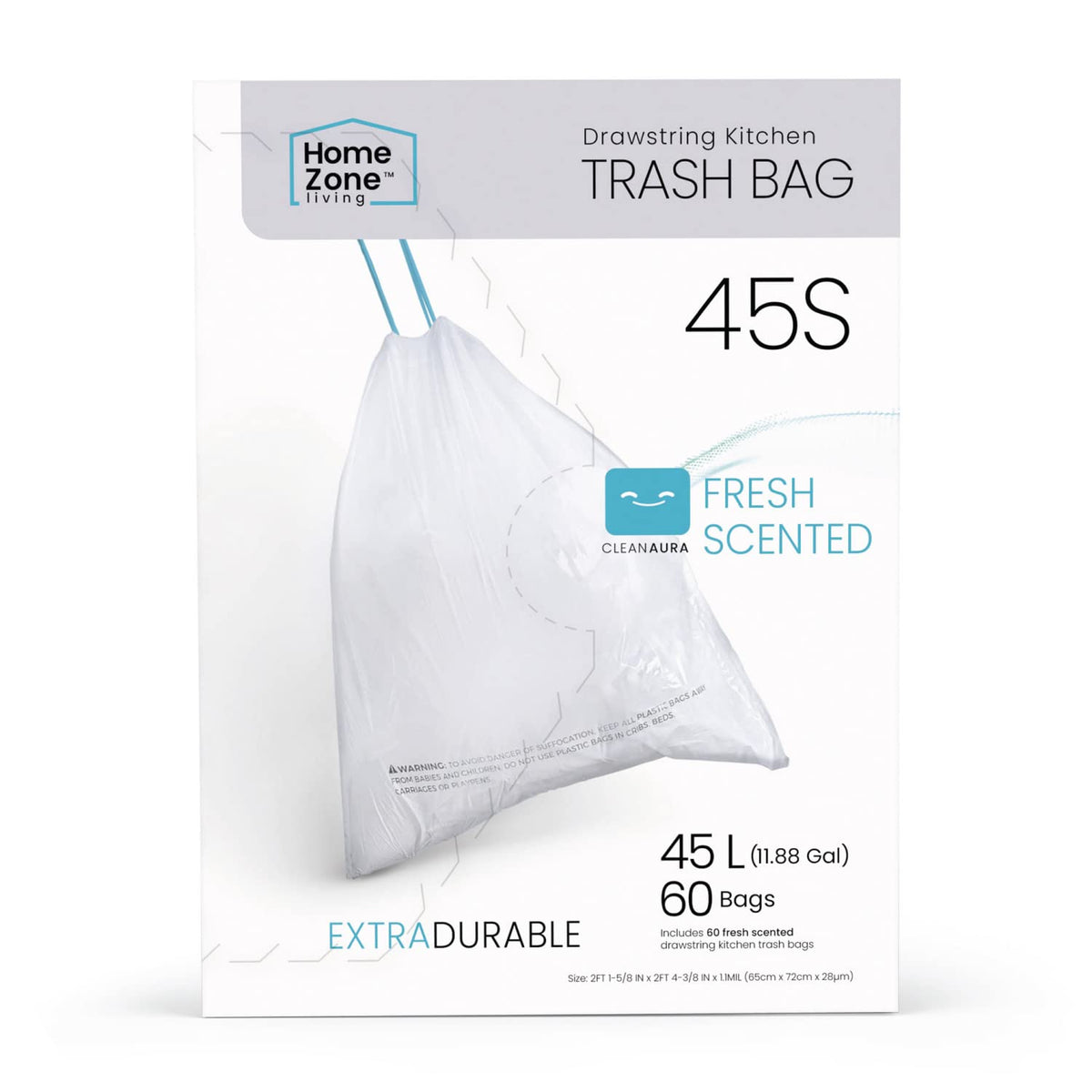 Home Zone Living 8 Gallon Kitchen Trash Bags with Drawstring Handles