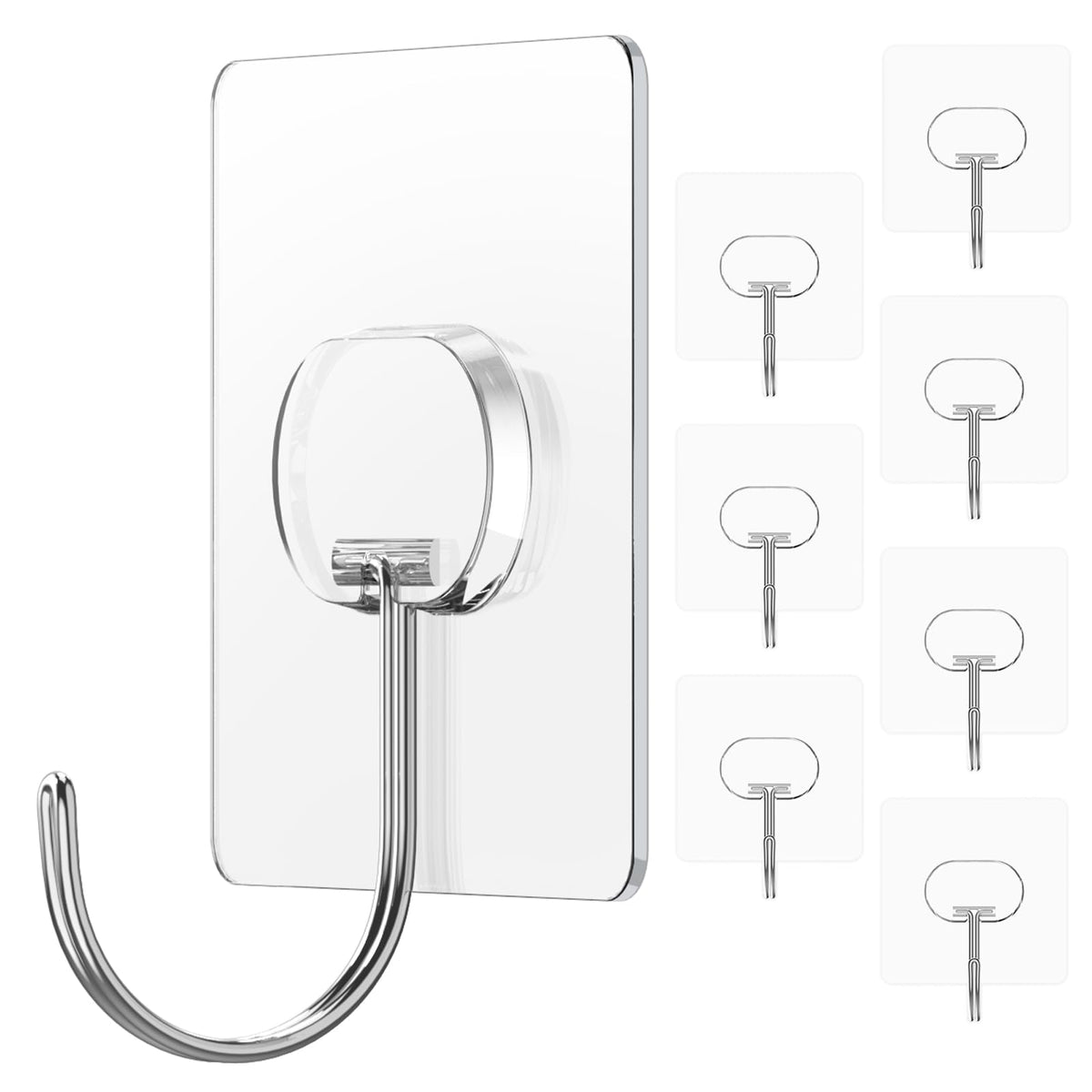 Adhesive Wall Hooks No Drill Large Clear Heavy Duty,13LB Sticky 12 Pack