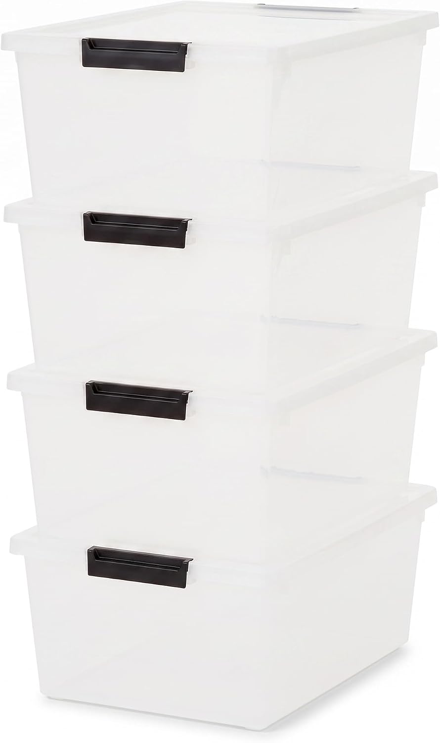 IRIS USA 4-Pack 12 Qt Storage Bins with Lids, Plastic Box, Clear/Black