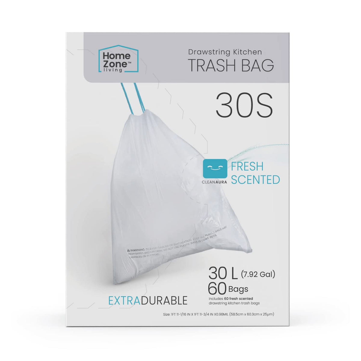 Home Zone Living 8 Gallon Kitchen Trash Bags with Drawstring Handles