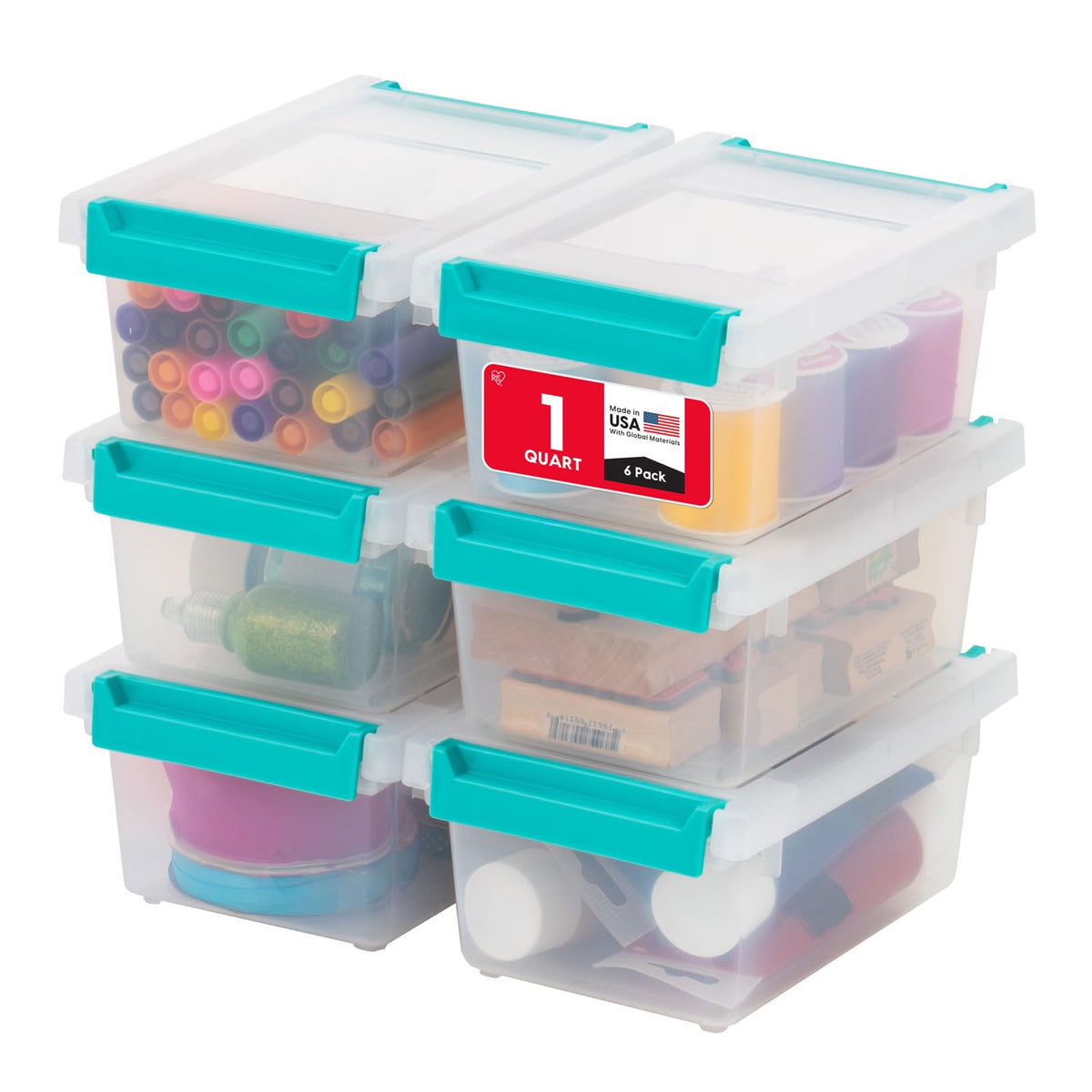 IRIS USA 4-Pack 12 Qt Storage Bins with Lids, Plastic Box, Clear/Black