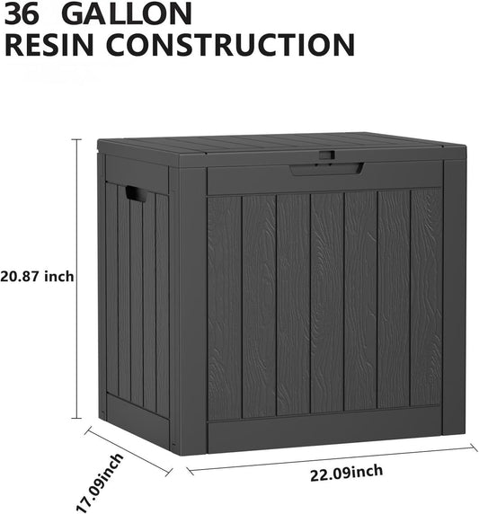 36 Gallon Outdoor Deck Box, Lockable Waterproof Outdoor Storage Boxes For Garden Tools,Indoor Cushions,Accessories Outside Storage Resin Weatherproof Container(Black)