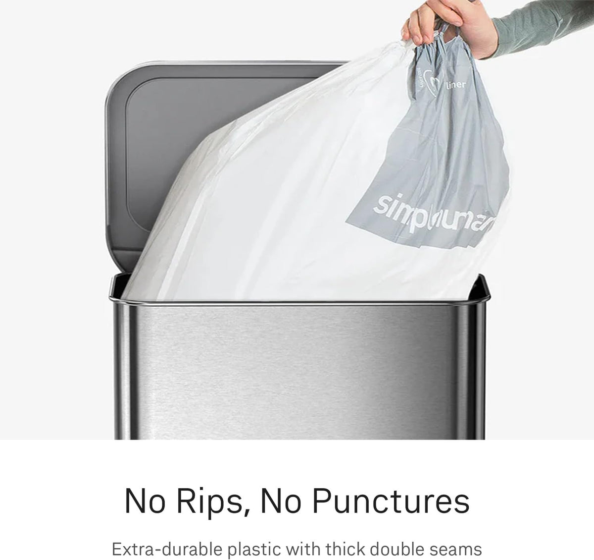 simplehuman Code R 100 Count Custom Fit Liners, Drawstring Kitchen Trash Bags, One-by-One Mess-Free Dispense, Extra Thick & Double Seamed, 50% PCR Plastic, 9-10 Liter / 2.6 Gallon, White