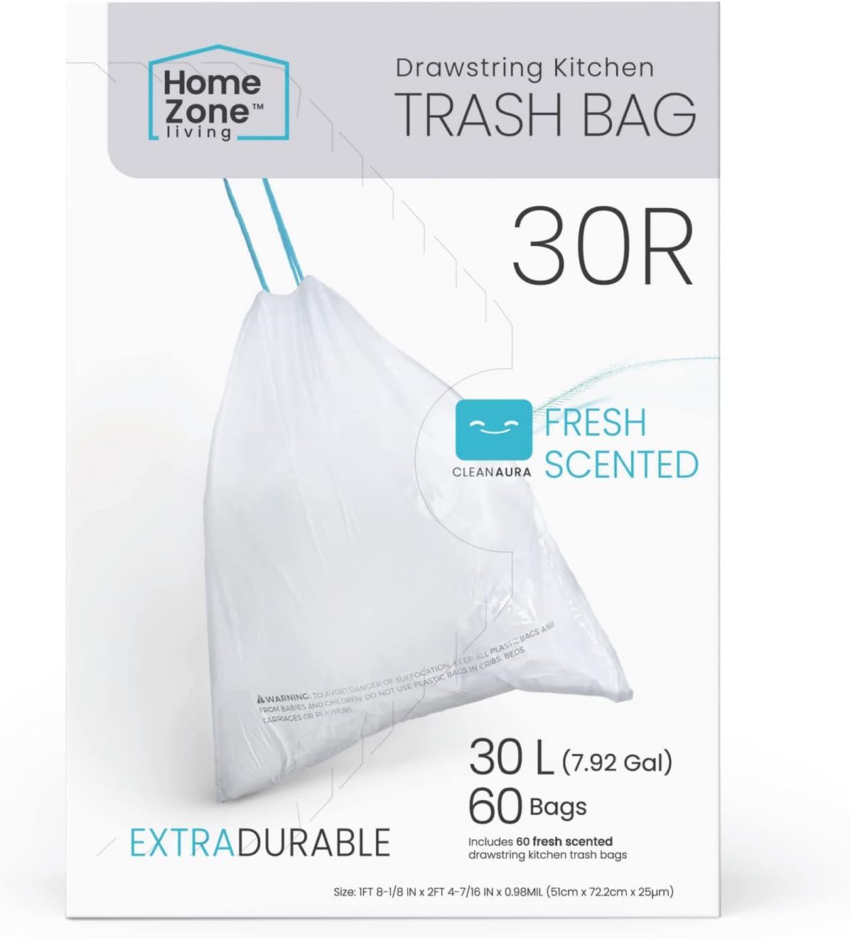 Home Zone Living 8 Gallon Kitchen Trash Bags with Drawstring Handles
