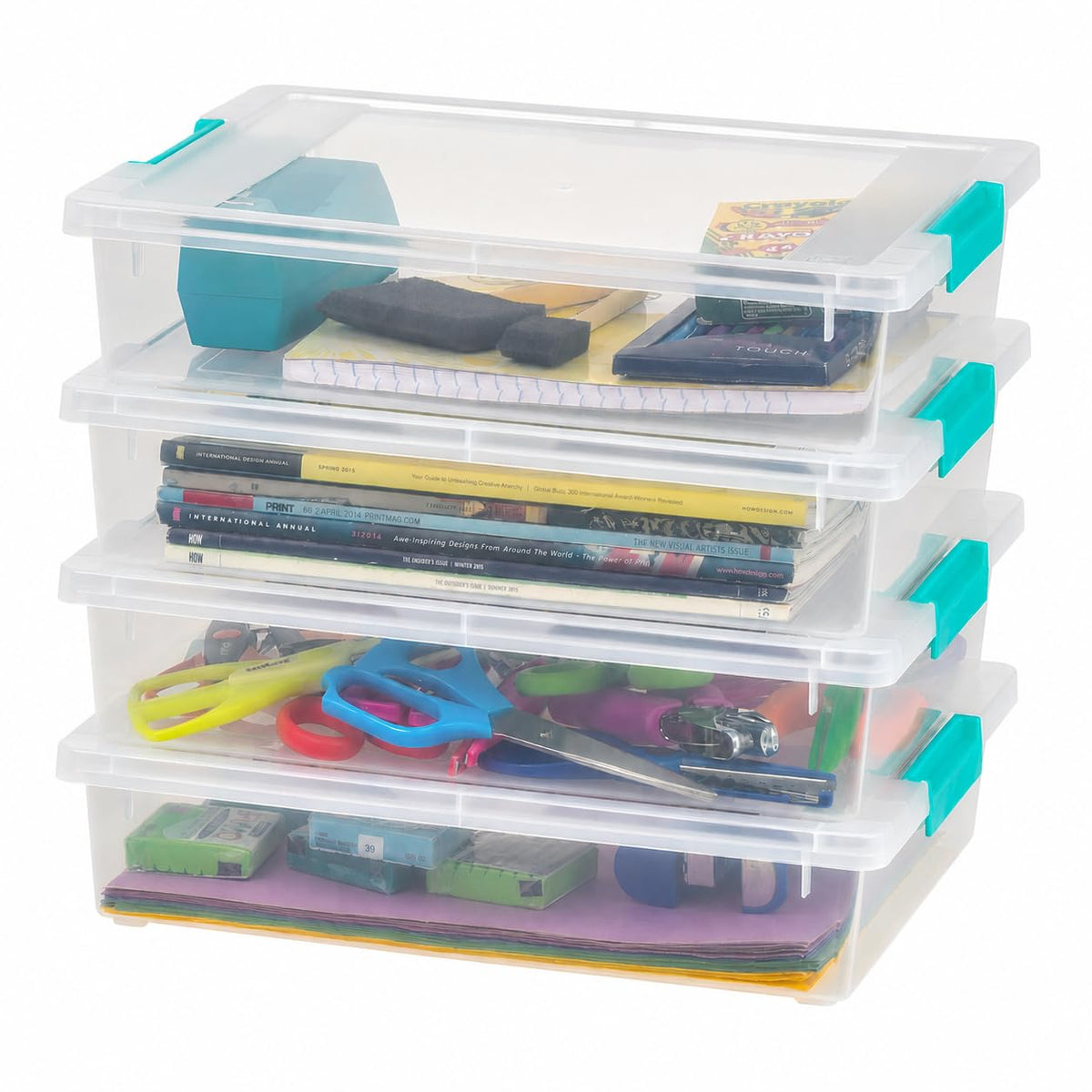 IRIS USA 4-Pack 12 Qt Storage Bins with Lids, Plastic Box, Clear/Black