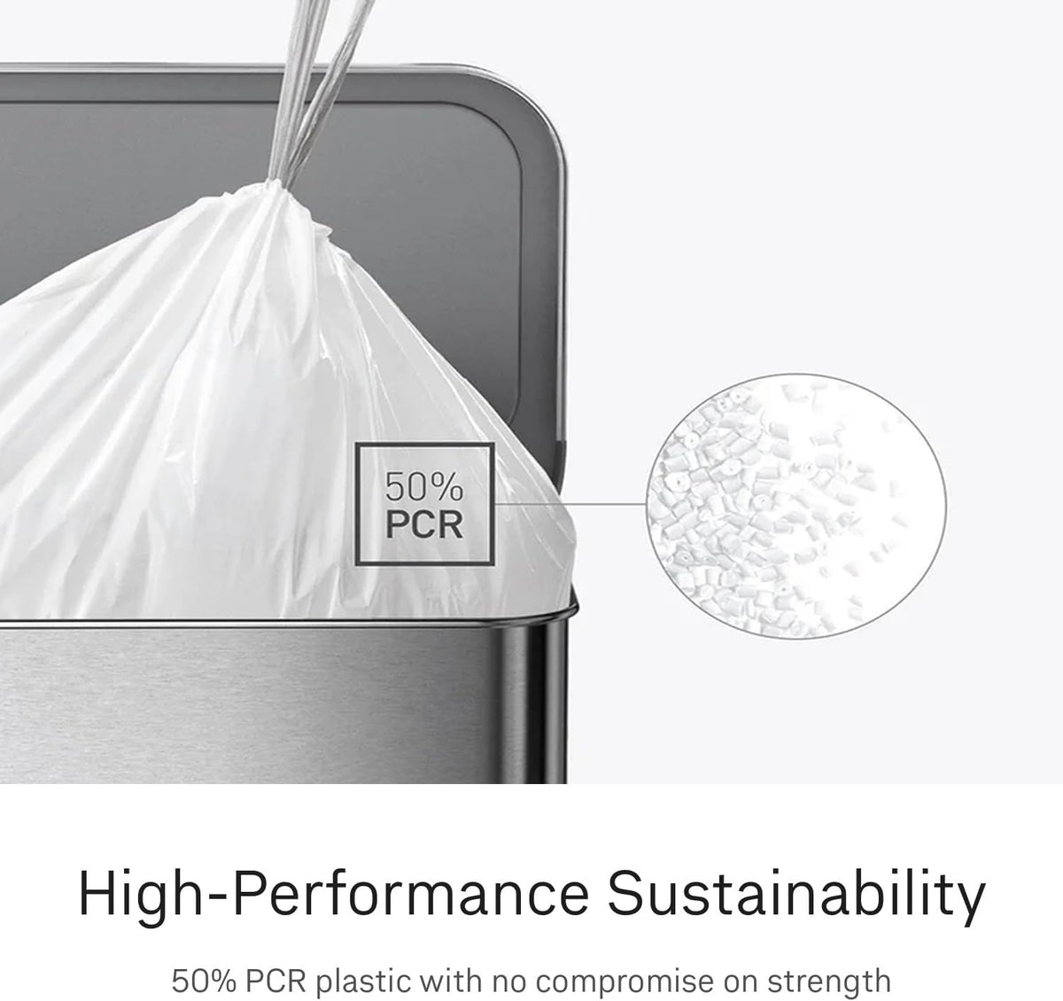 simplehuman Code D 100 Count Custom Fit Liners, Drawstring Kitchen Trash Bags, One-by-One Mess-Free Dispense, Extra Thick & Double Seamed, 50% PCR Plastic, 20 Liter / 5.3 Gallon, White