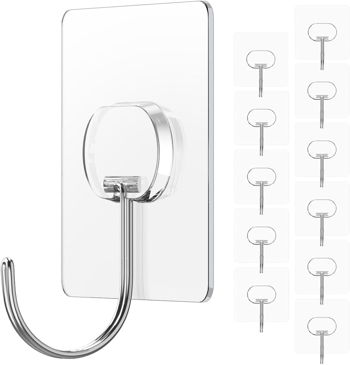 Adhesive Wall Hooks No Drill Large Clear Heavy Duty,13LB Sticky 12 Pack