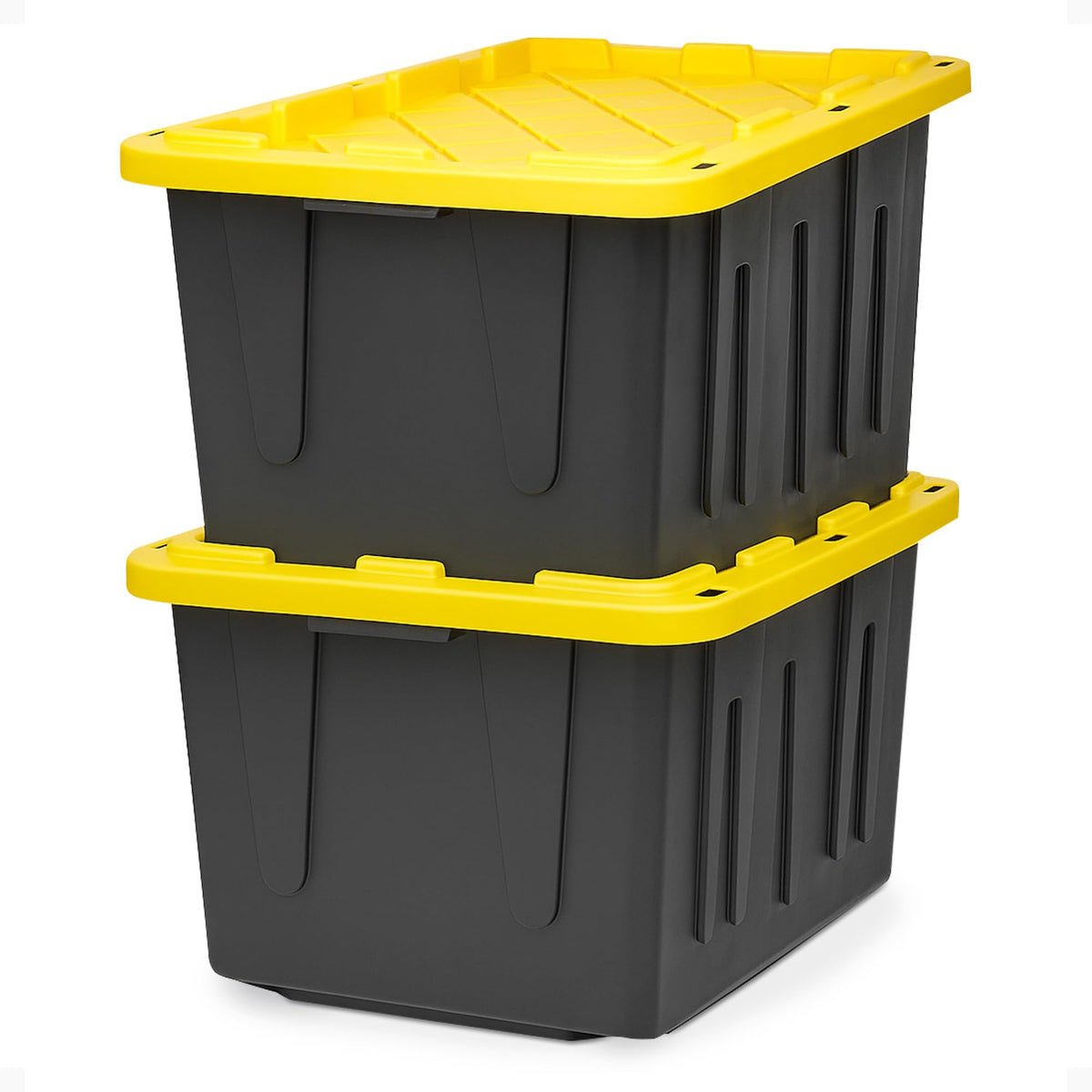 HOMZ Durabilt Plastic Storage Bins with Lids, 15 Gal, Black/Yellow, 2 Pack
