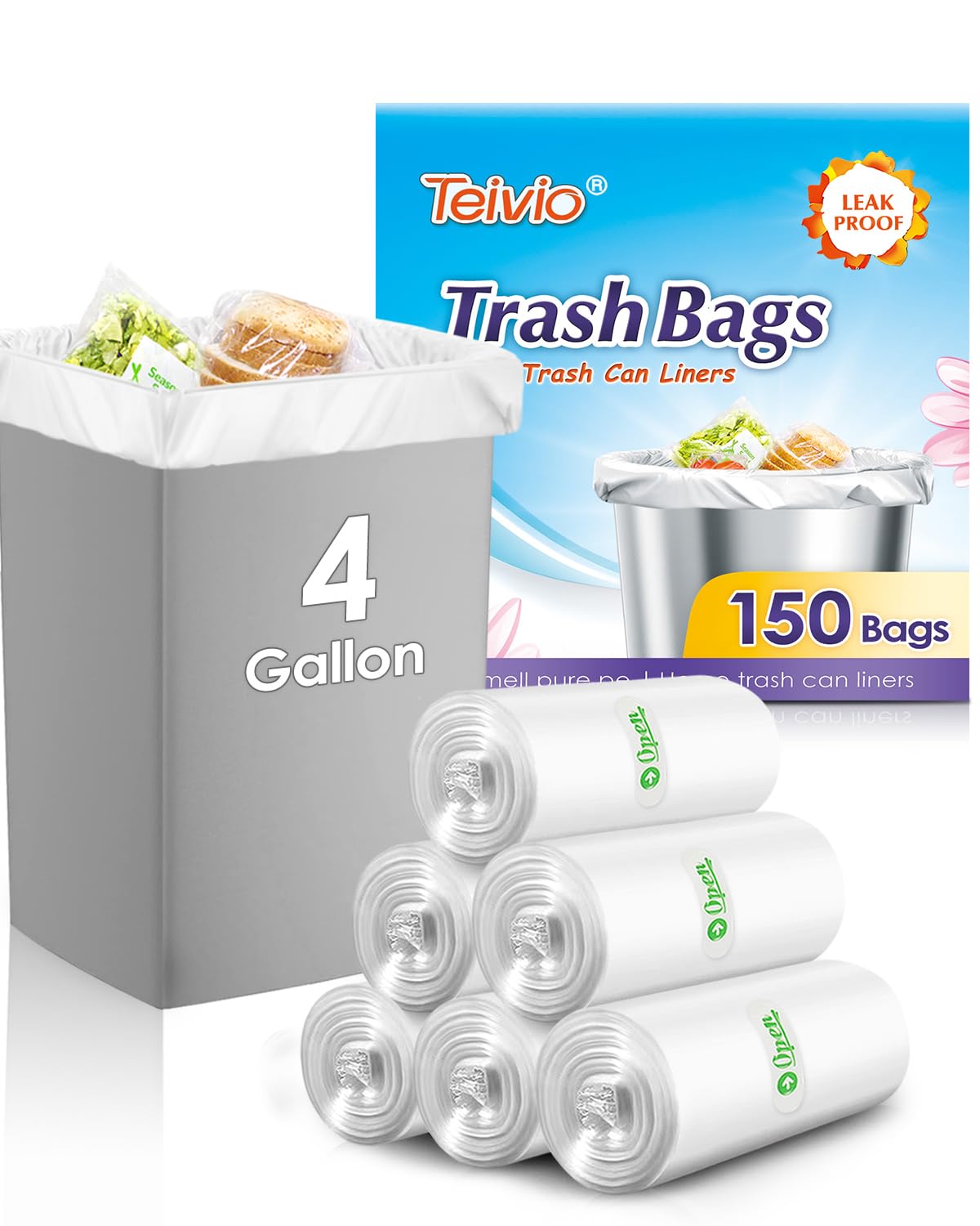 Teivio Medium Clear Trash Bags 8 Gallon 330 Count Kitchen Garbage Bags