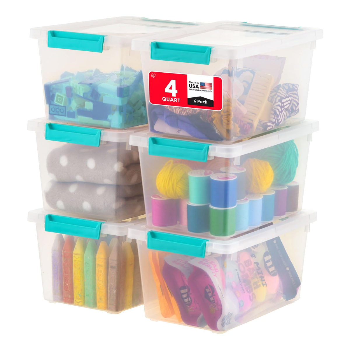 IRIS USA 4-Pack 12 Qt Storage Bins with Lids, Plastic Box, Clear/Black