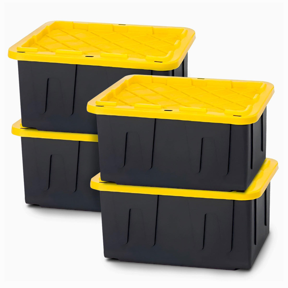 HOMZ Durabilt Plastic Storage Bins with Lids, 15 Gal, Black/Yellow, 2 Pack