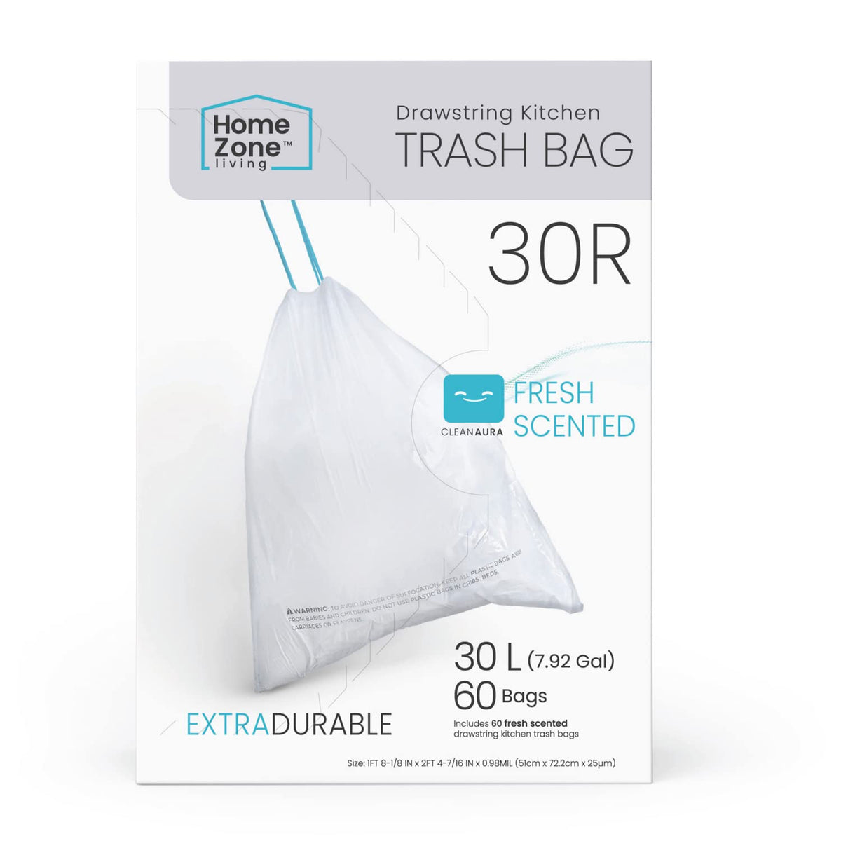 Home Zone Living 8 Gallon Kitchen Trash Bags with Drawstring Handles
