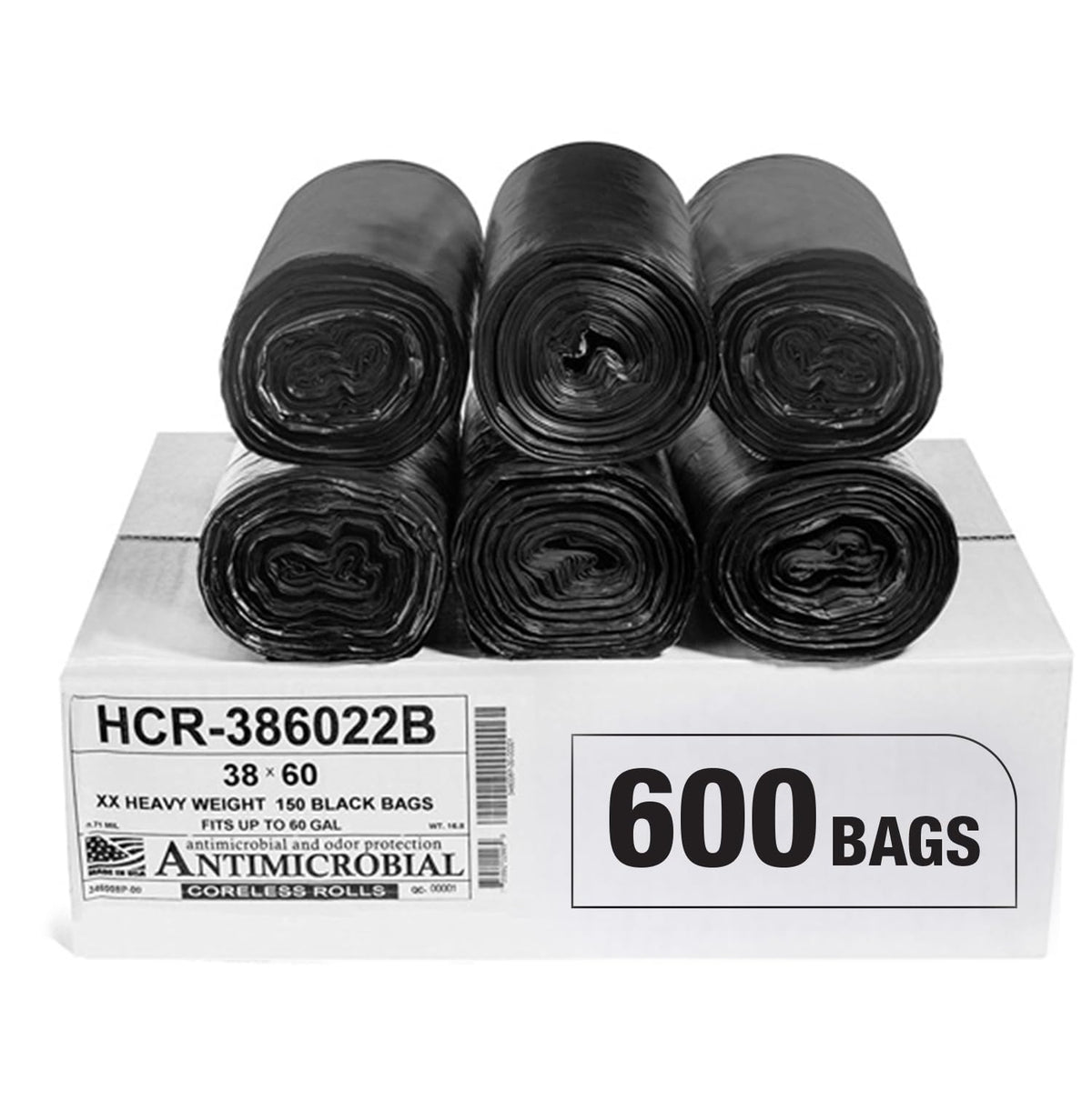Aluf Plastics 60 Gal Black Trash Bags, 22 Micron (EQ.), 38" x 60" (150 Pk)