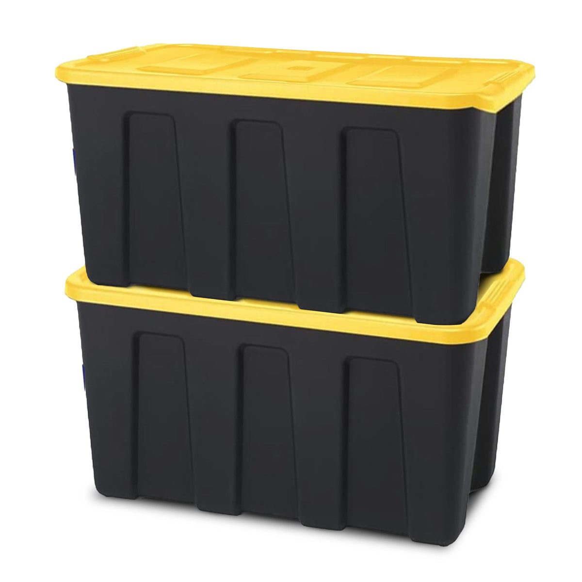 HOMZ Durabilt Plastic Storage Bins with Lids, 15 Gal, Black/Yellow, 2 Pack
