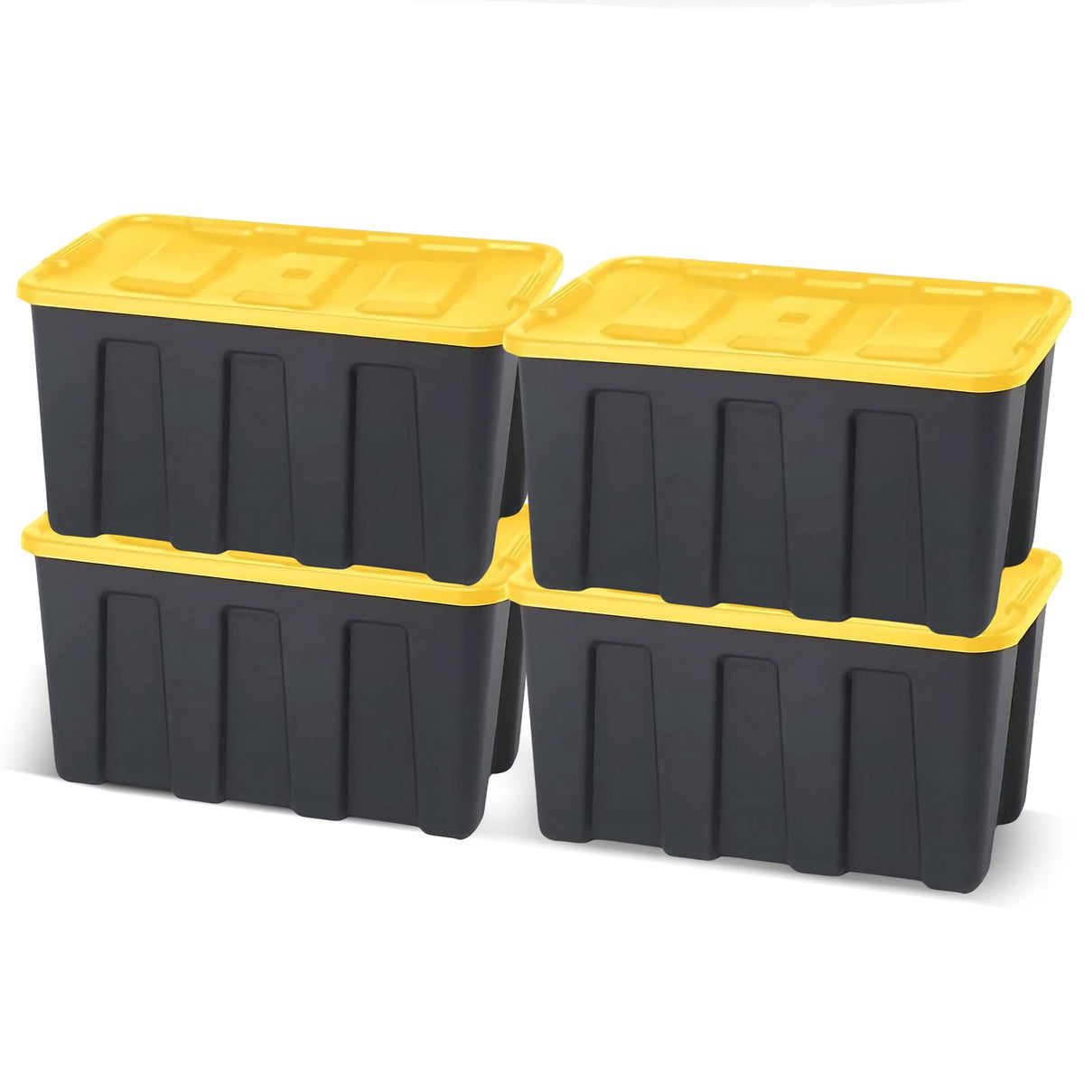 HOMZ Durabilt Plastic Storage Bins with Lids, 15 Gal, Black/Yellow, 2 Pack