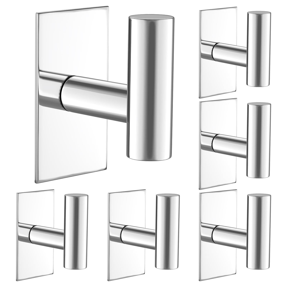 VAEHOLD Wall Towel Hooks, Heavy Duty Sticky Holder Waterproof Towel Hooks for Hanging Coat, Clothes, Closet Hook Wall Mount for Kitchen (Silver, 4 Pack)