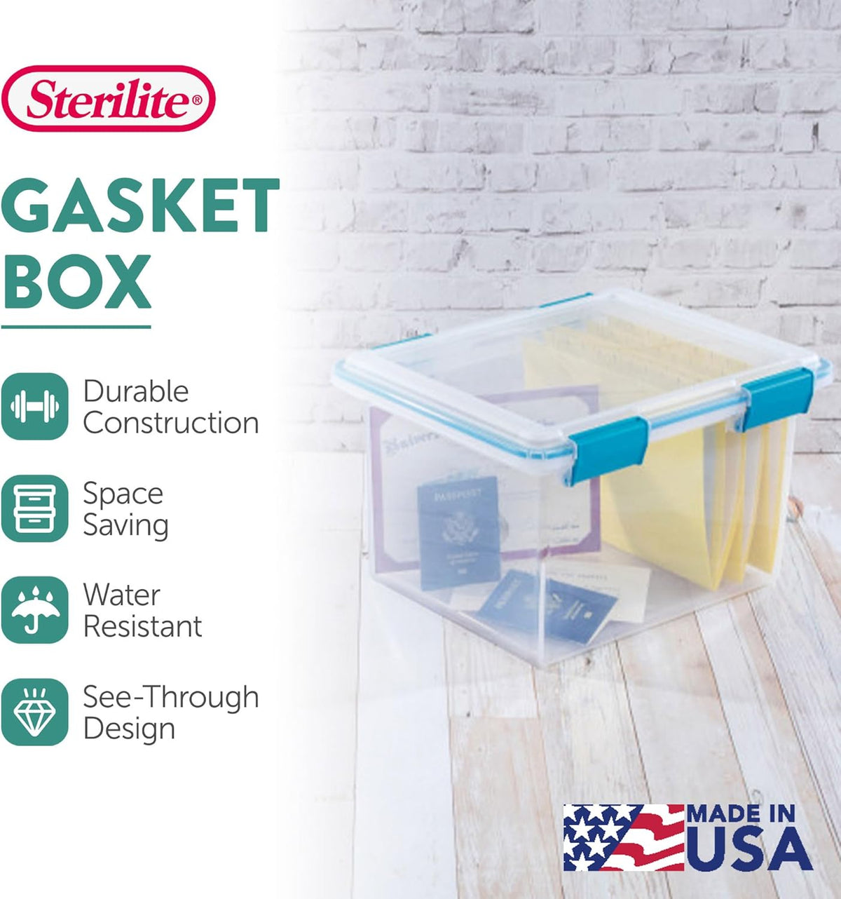 Sterilite Gasket Storage Box with Lids for Home & Office, 32 Quart, 4-Pack
