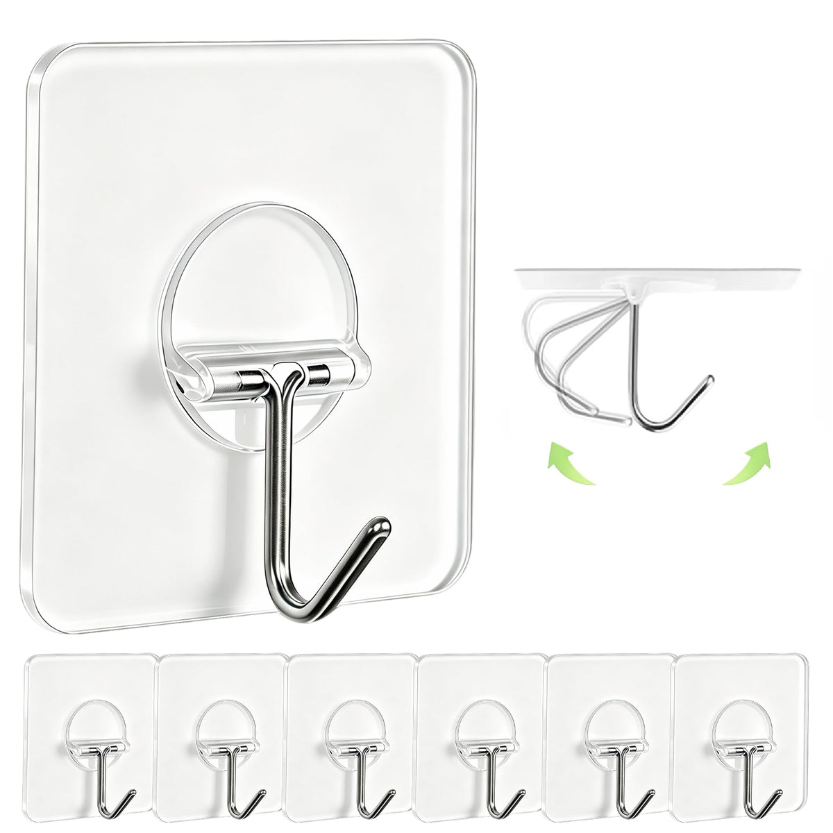 Adhesive Wall Hooks No Drill Large Clear Heavy Duty,13LB Sticky 12 Pack