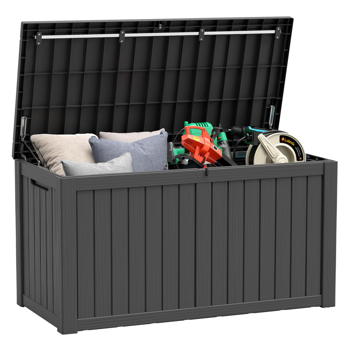 Outdoor Storage Box, Resin Deck Boxes outdoor, Waterproof Storage Box Lockable Lid (Black, 50 Gallon)