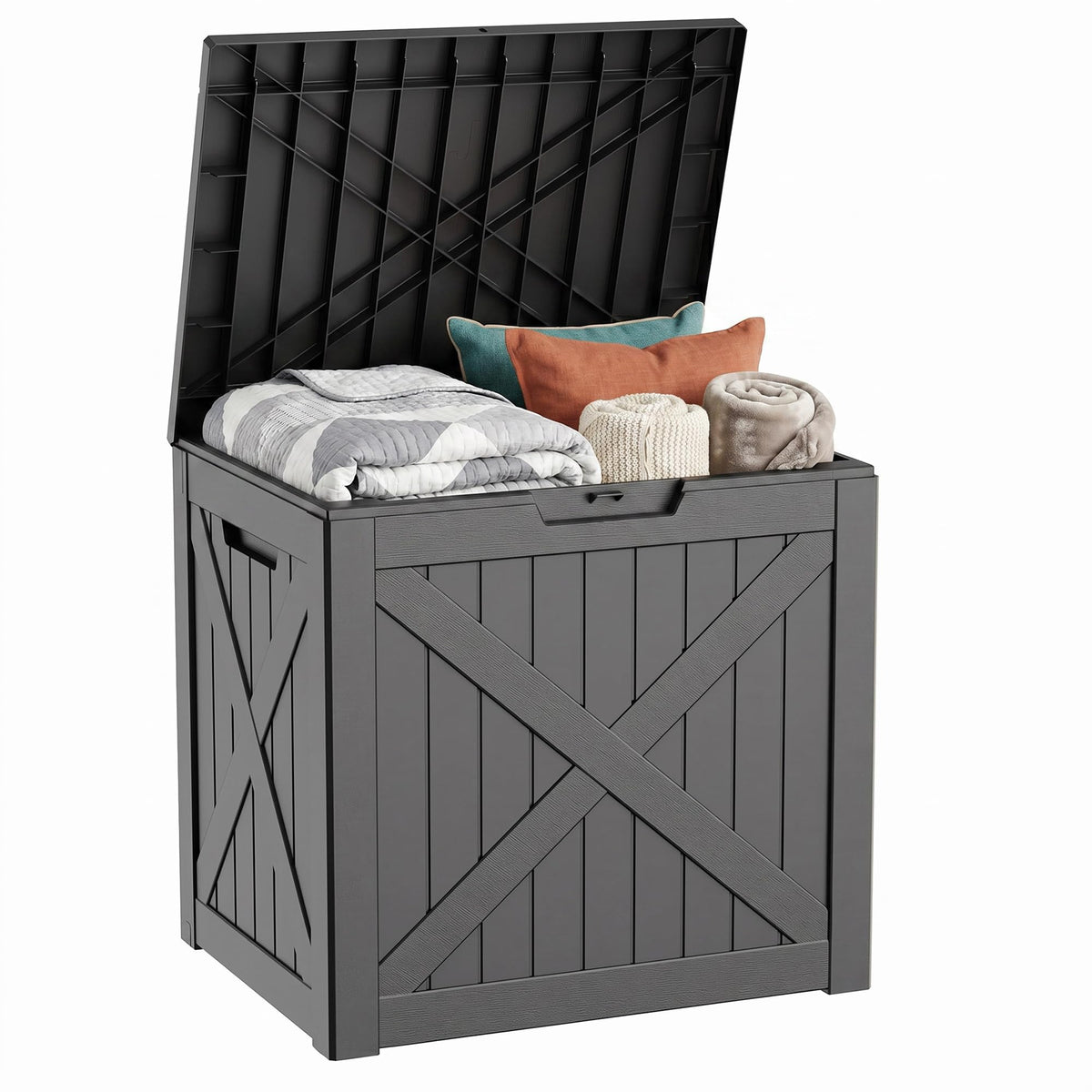 36 Gallon Outdoor Deck Box, Lockable Waterproof Outdoor Storage Boxes For Garden Tools,Indoor Cushions,Accessories Outside Storage Resin Weatherproof Container(Black)