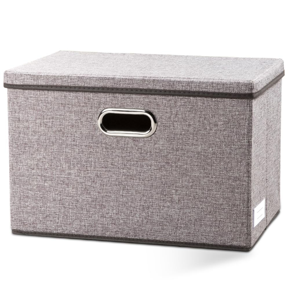 PRANDOM Large Collapsible Storage Bins with Lids [3-Pack] Linen/Cotton Blend Foldable Storage Boxes Organizer Containers Baskets Cube with Cover for Home Bedroom Closet Office Nursery(17.7x11.8x11.8)