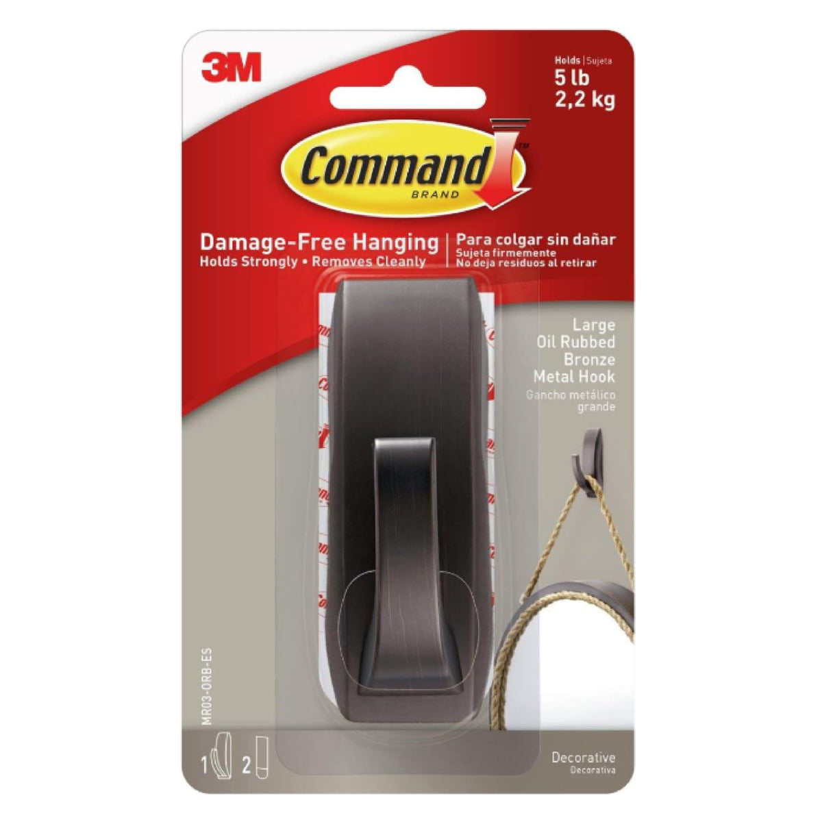 Command Large Modern Reflections Metal Hook, 5 lb, Oil Rubbed Bronze