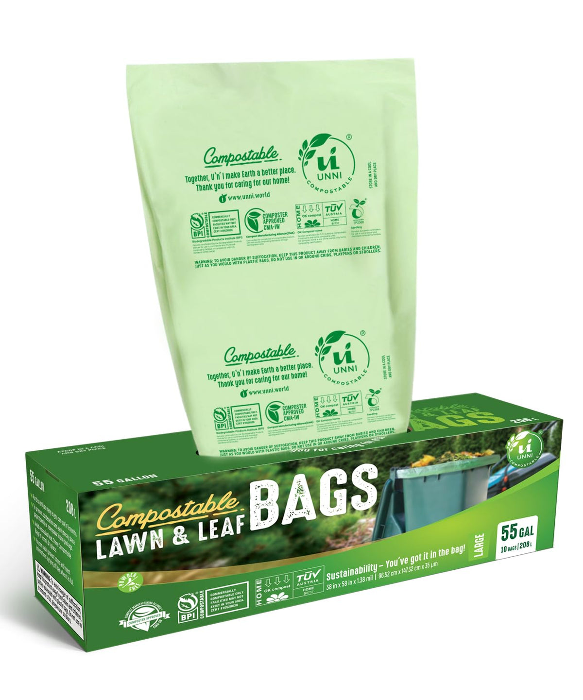 UNNI 2.6 Gallon Compostable Bags, 100 Count, 10 Liter, Extra Thick 0.71 Mil