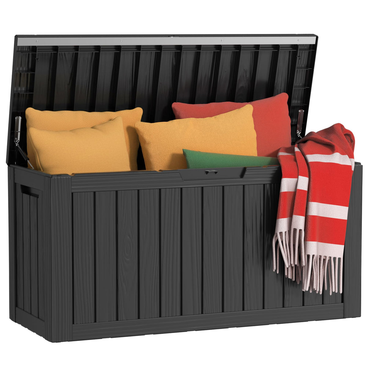 36 Gallon Outdoor Deck Box, Lockable Waterproof Outdoor Storage Boxes For Garden Tools,Indoor Cushions,Accessories Outside Storage Resin Weatherproof Container(Black)