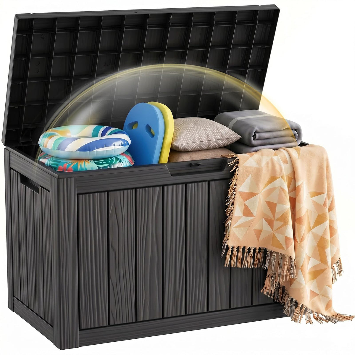 EFU Outdoor Storage Box 42 Gallon Deck Box, Waterproof Resin, Black