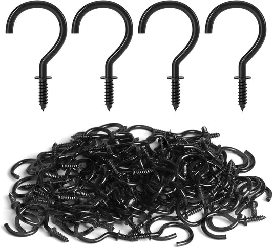 RELBRO Screw Hooks, 1 Inch Metal Screw in Cup Hooks, Black, 100 Pcs