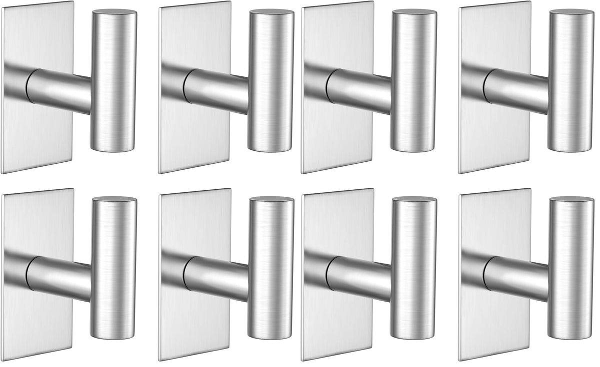 VAEHOLD Wall Towel Hooks, Heavy Duty Sticky Holder Waterproof Towel Hooks for Hanging Coat, Clothes, Closet Hook Wall Mount for Kitchen (Silver, 4 Pack)
