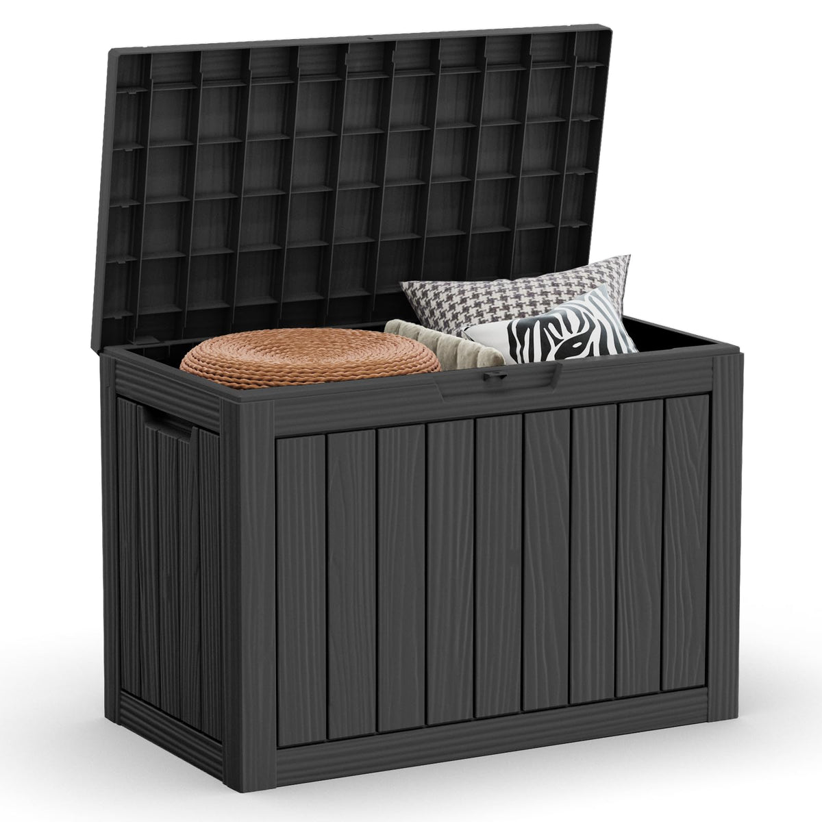 36 Gallon Outdoor Deck Box, Lockable Waterproof Outdoor Storage Boxes For Garden Tools,Indoor Cushions,Accessories Outside Storage Resin Weatherproof Container(Black)