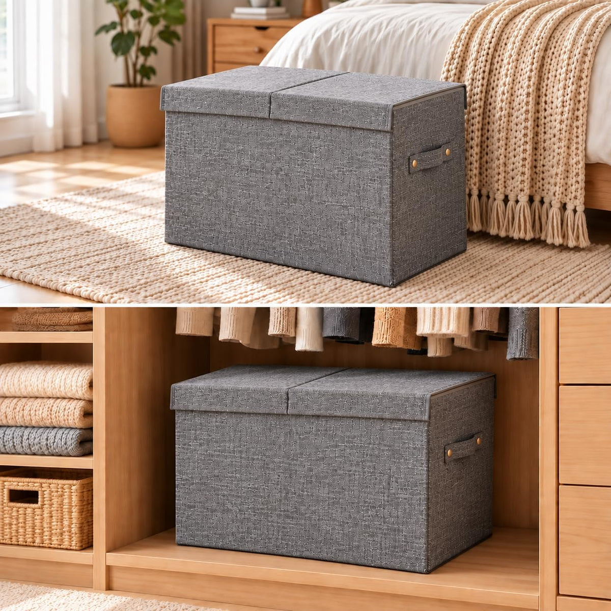 Large Toy Box Storage with Lid, Collapsible Sturdy Toy Chest Storage Bin