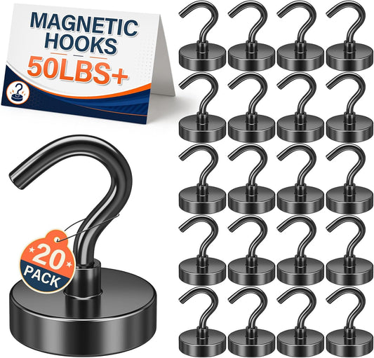 FINDMAG Magnetic Hooks for Cruise Cabins, 20 Pack 50LB+ Black Magnet Hooks