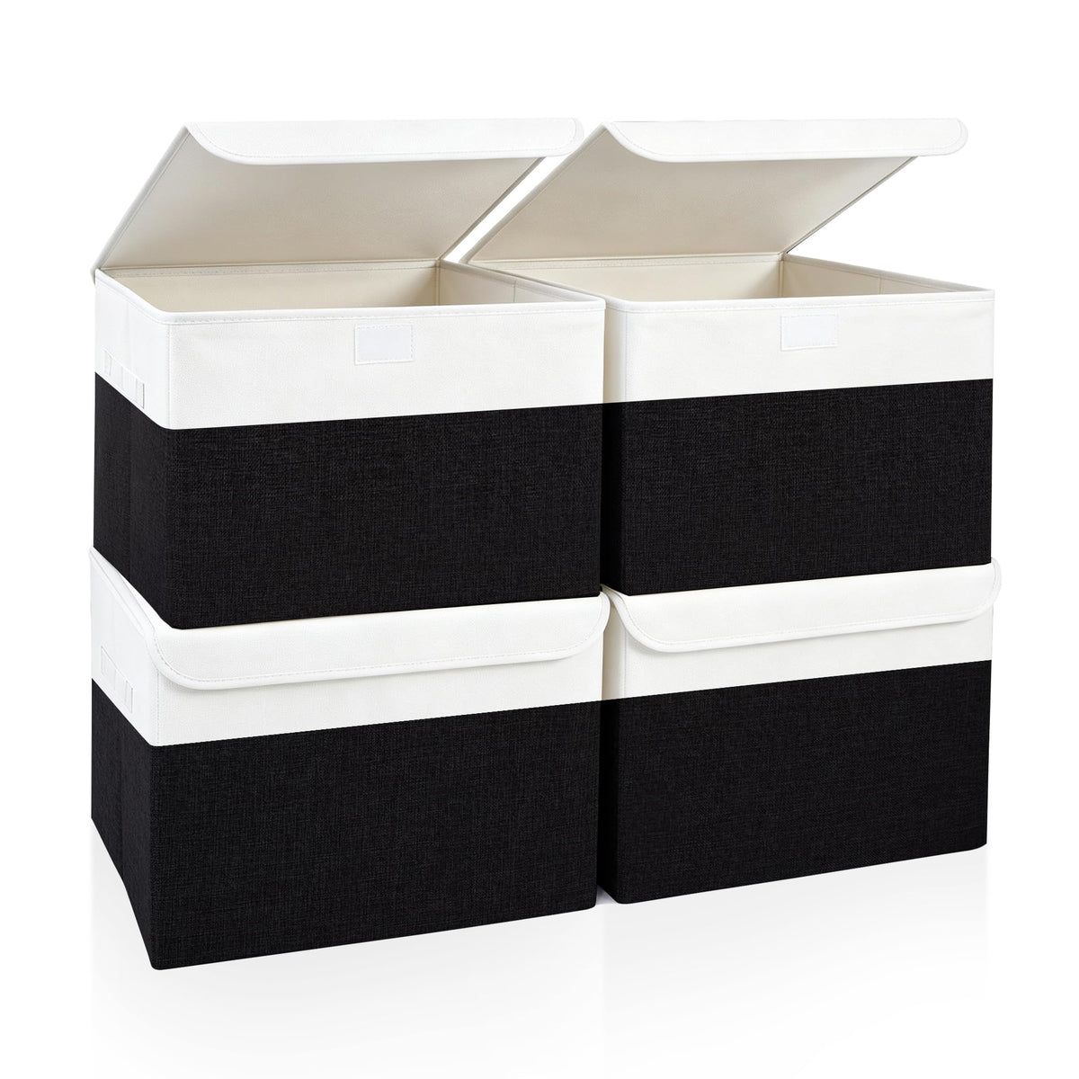 Bagnizer Large 17" 42 Quarts Collapsible Stackable Storage Bins with Lids [3-Pack] Foldable Fabric Linen Storage Boxes Cube, Closet Organizer Baskets with Label for Home (16.7 x 12 x 12, Gray)