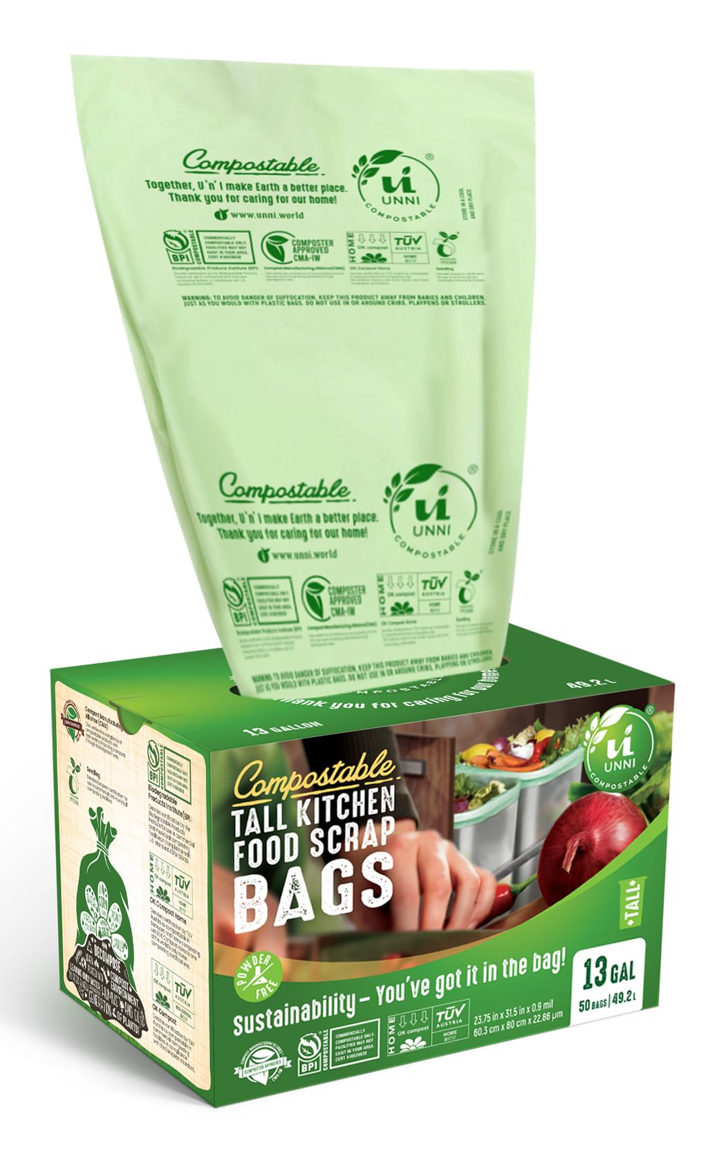 UNNI 2.6 Gallon Compostable Bags, 100 Count, 10 Liter, Extra Thick 0.71 Mil