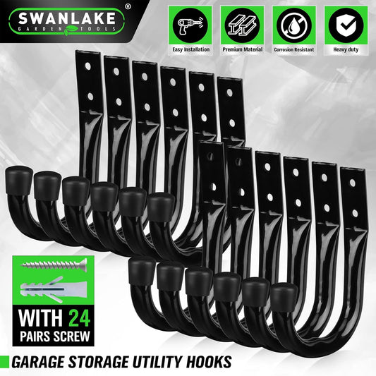 Heavy Duty Garage Storage Hooks, 12-piece Bike Hooks for Garage Wall, Utility Garage Hooks, Wall Mount J Hook for Hanging, Large Metal Storage Organizer Tool, Extension Cord Hanger