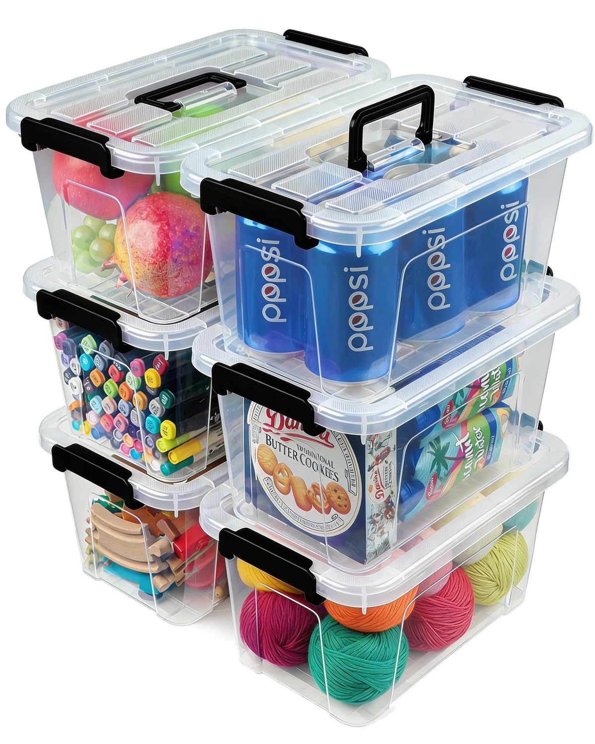 EOENVIVS Clear storage bins with lids 6 Pack, 7 Quart storage containers with lids, Stackable storage box Organizer for organizers and storage, Bedroom, Office, Classroom, Playroom & shoe boxes