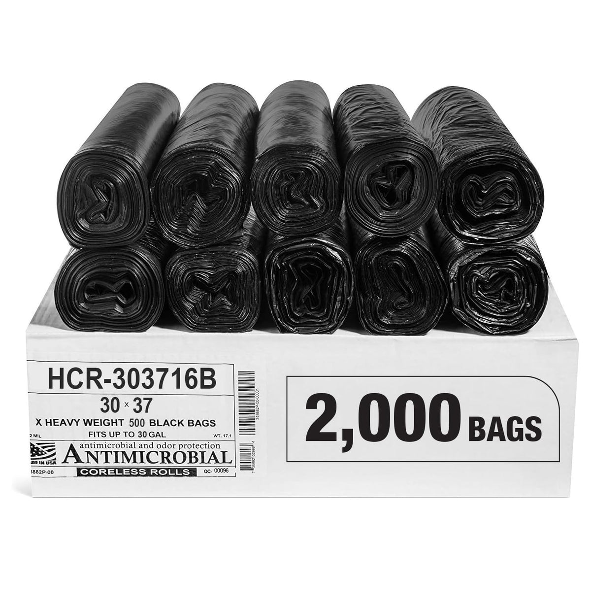 Aluf Plastics 60 Gal Black Trash Bags, 22 Micron (EQ.), 38" x 60" (150 Pk)