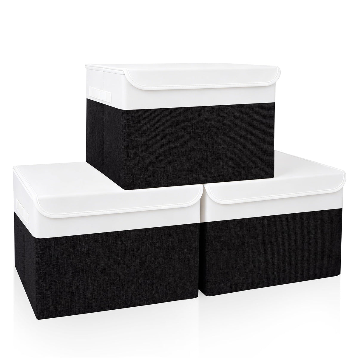 Bagnizer Large 17" 42 Quarts Collapsible Stackable Storage Bins with Lids [3-Pack] Foldable Fabric Linen Storage Boxes Cube, Closet Organizer Baskets with Label for Home (16.7 x 12 x 12, Gray)