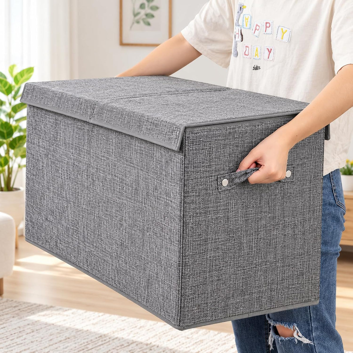Large Toy Box Storage with Lid, Collapsible Sturdy Toy Chest Storage Bin