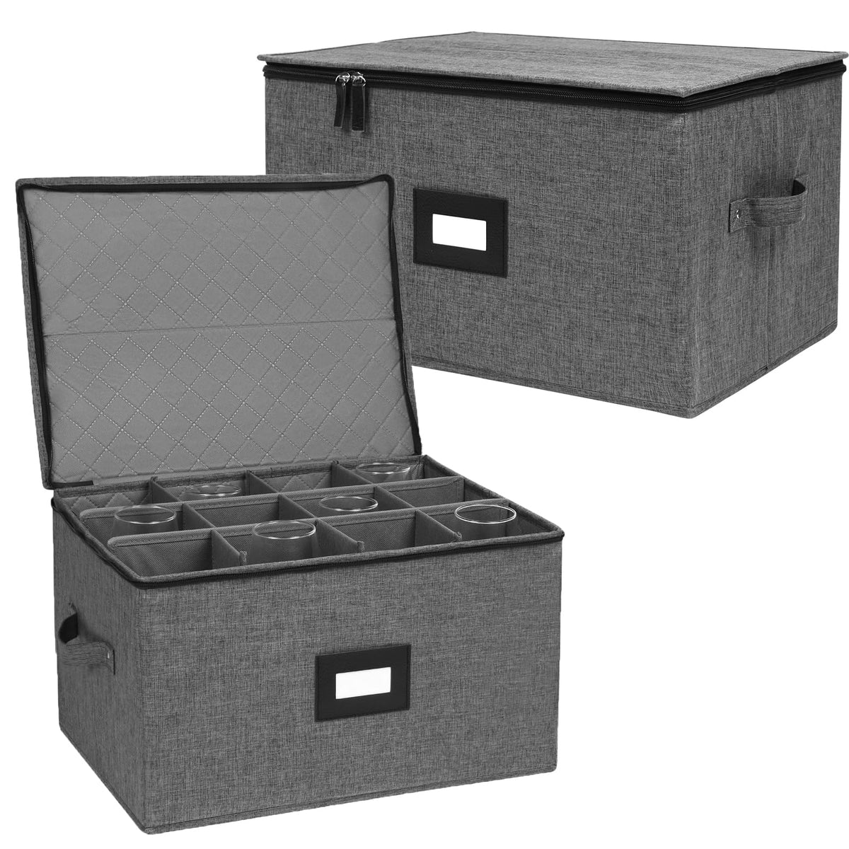 Mug Storage Box with Dividers 2 Pack, Hard Top Cup Storage for Coffee Mug