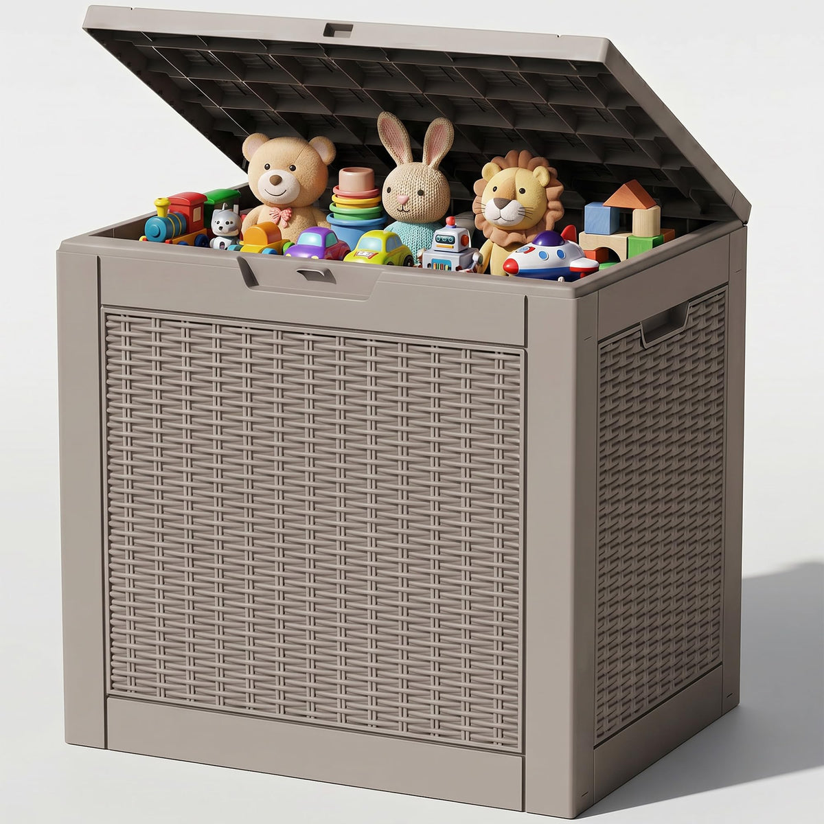 Outdoor Storage Box, 170 Gal Waterproof Resin Deck Box w/Support Rod