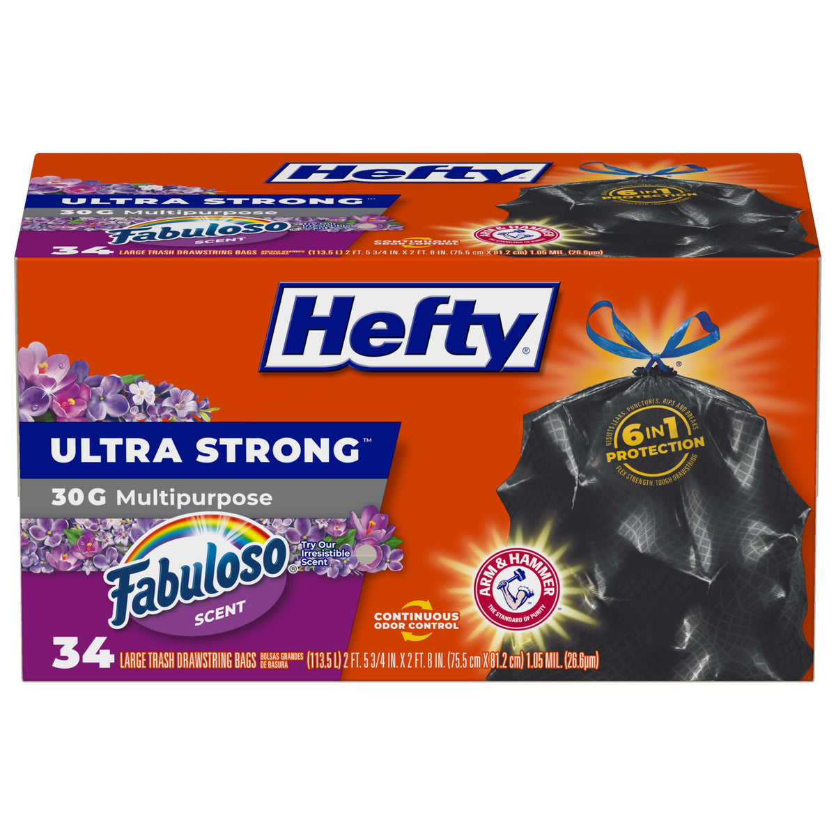 Hefty Ultra Strong 30 Gal Large Trash Bags, Black, Fabuloso Citrus, 50ct