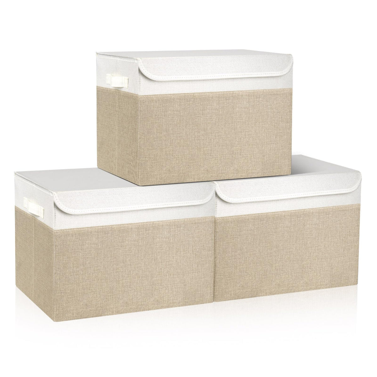 Bagnizer Large 17" 42 Quarts Collapsible Stackable Storage Bins with Lids [3-Pack] Foldable Fabric Linen Storage Boxes Cube, Closet Organizer Baskets with Label for Home (16.7 x 12 x 12, Gray)