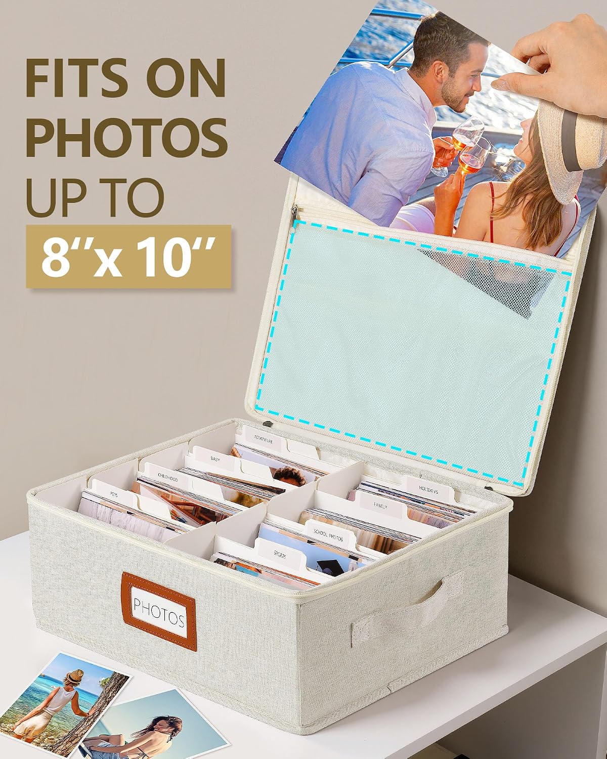 HULISEN Photo Storage Box, Photo Organizer for 2000 4x6 Pictures, Beige