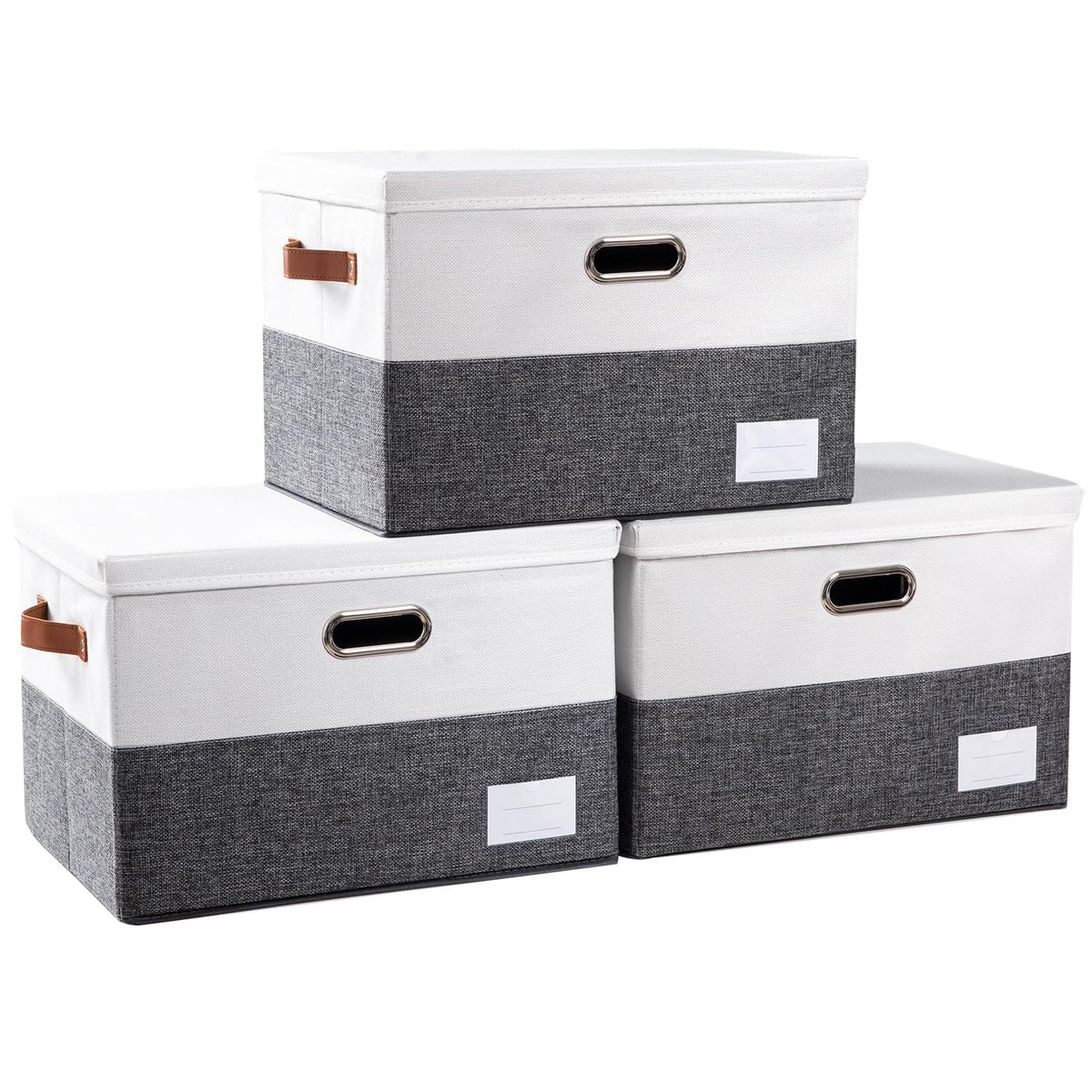 PRANDOM Large Collapsible Storage Bins with Lids [3-Pack] Linen/Cotton Blend Foldable Storage Boxes Organizer Containers Baskets Cube with Cover for Home Bedroom Closet Office Nursery(17.7x11.8x11.8)