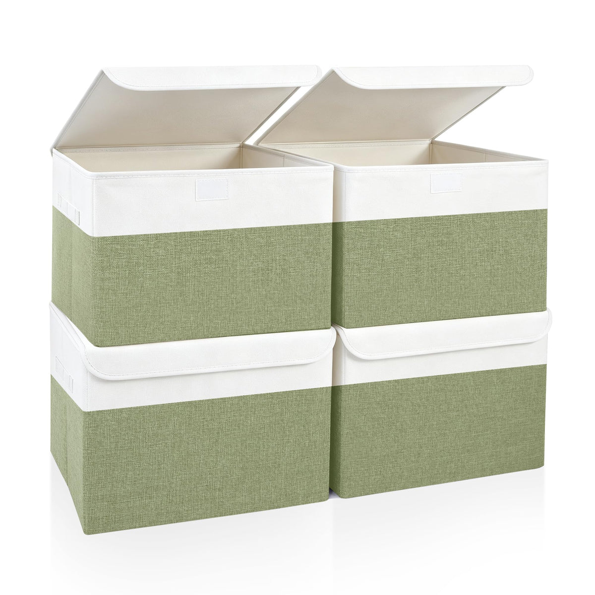 Bagnizer Large 17" 42 Quarts Collapsible Stackable Storage Bins with Lids [3-Pack] Foldable Fabric Linen Storage Boxes Cube, Closet Organizer Baskets with Label for Home (16.7 x 12 x 12, Gray)