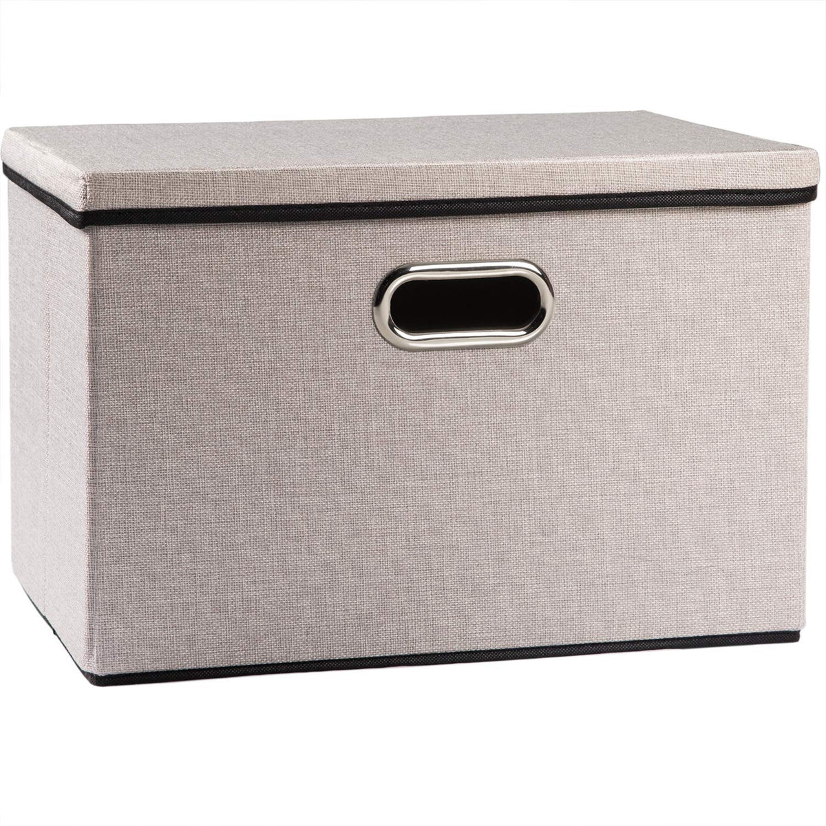 PRANDOM Large Collapsible Storage Bins with Lids [3-Pack] Linen/Cotton Blend Foldable Storage Boxes Organizer Containers Baskets Cube with Cover for Home Bedroom Closet Office Nursery(17.7x11.8x11.8)